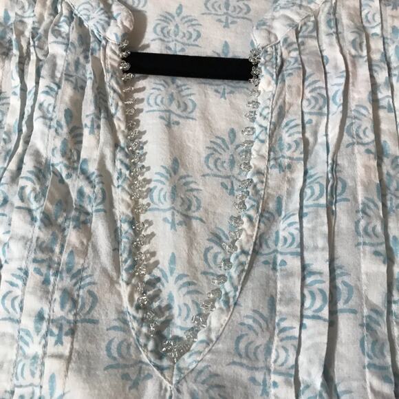 Roberta roller rabbit v neck pullover cotton tunic beaded size s 3/4 sleeve - Picture 9 of 10